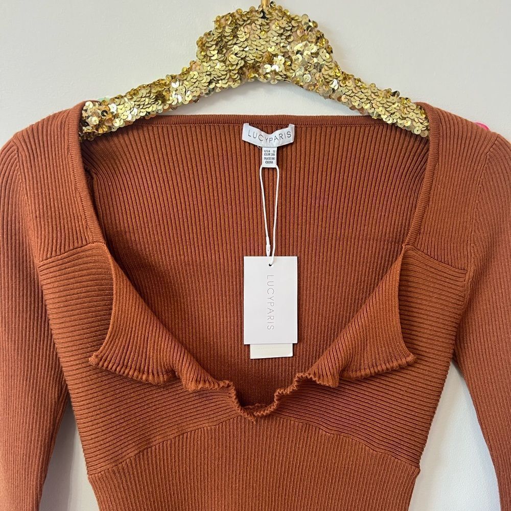 Brown Ribbed Women's Top - Picture 4 of 4
